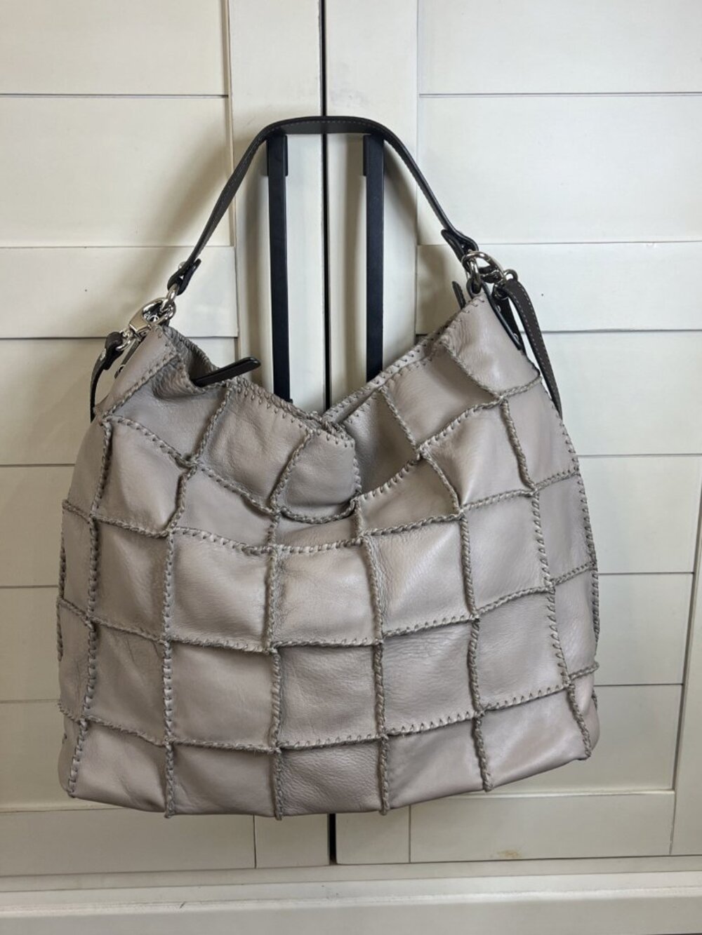 Gianni Conti Italian Butter Soft Leather Beige Satchel Shoulder Tote Bag